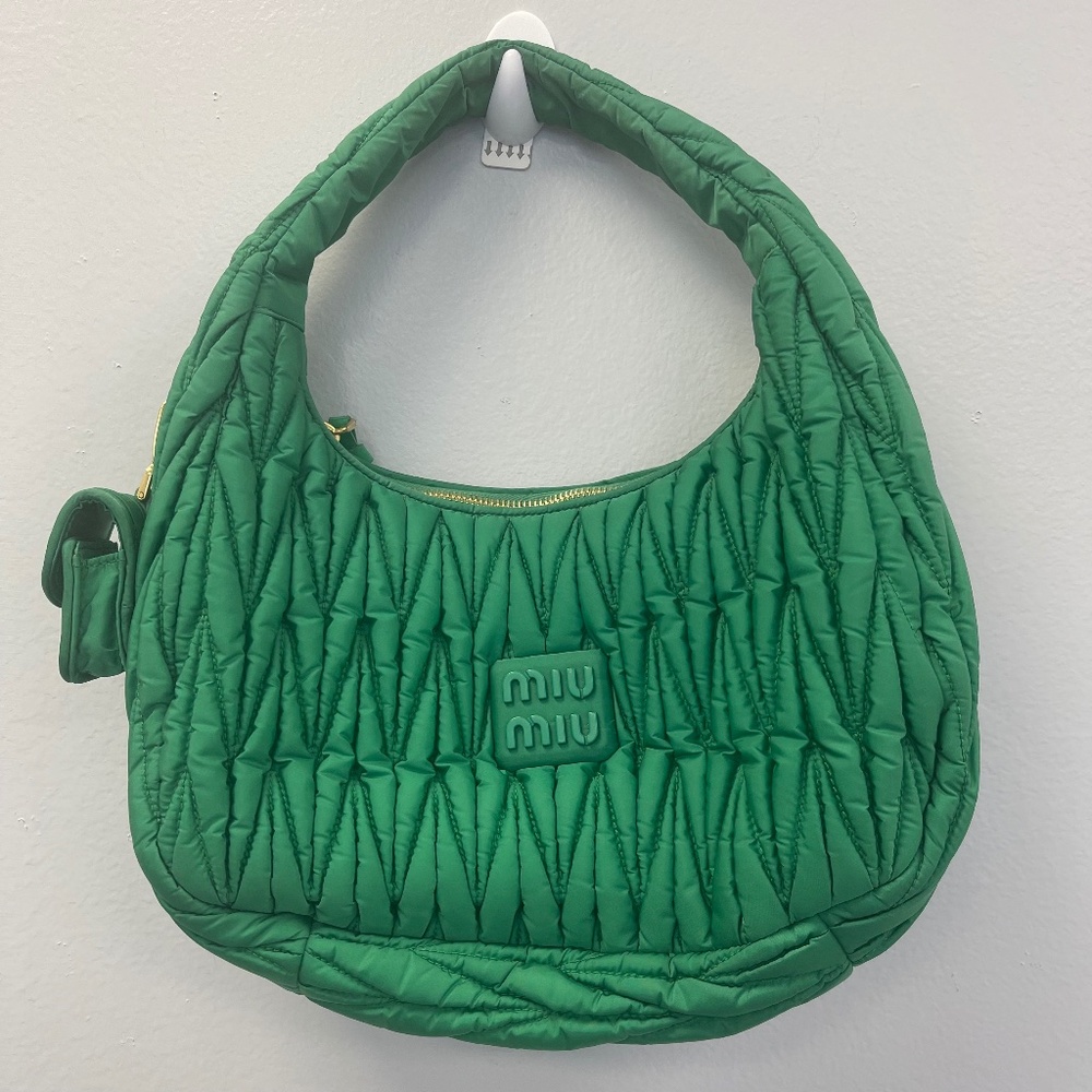 Miu Miu Wander Matelassé Regenerated Nylon Hobo Bag w/ Bag Charm - Like New!
